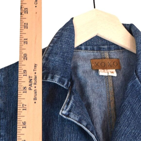 XOXO Denim Blazer Jacket Size M Button Front Jewel Buttons Utility Y2K Streetcor - Picture 7 of 7